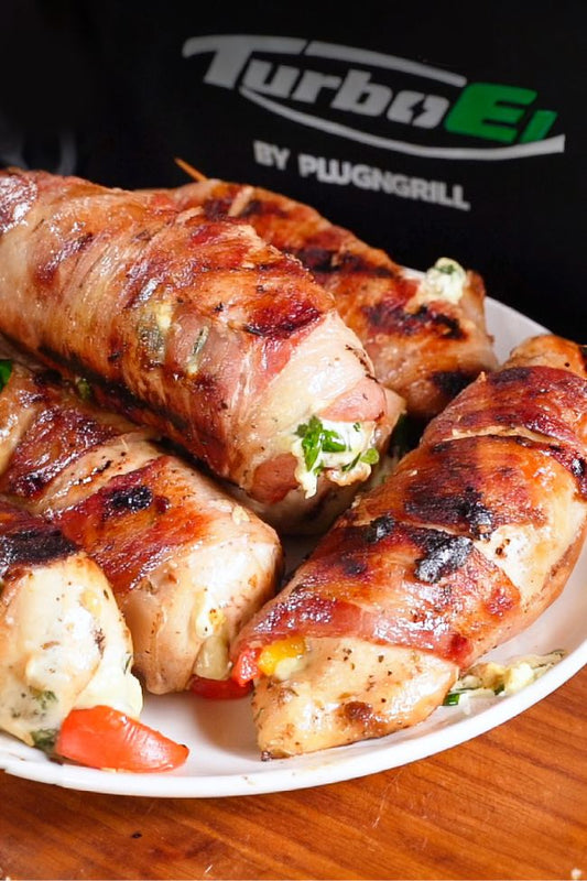 Bacon Wrapped Stuffed Chicken Breast by PlugNGrill Turbo E