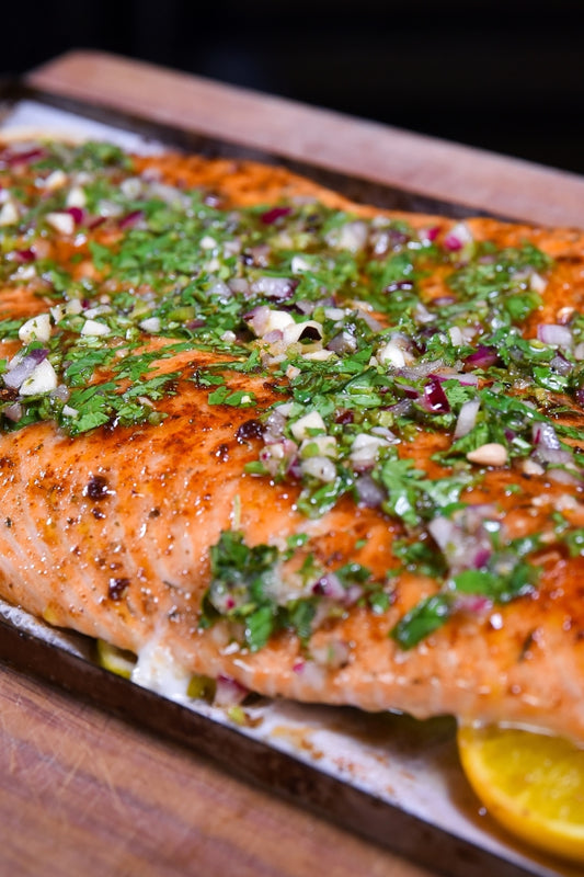 Grilled Salmon with Lemon Chimichurri Sauce by PlugNGrill Turbo E