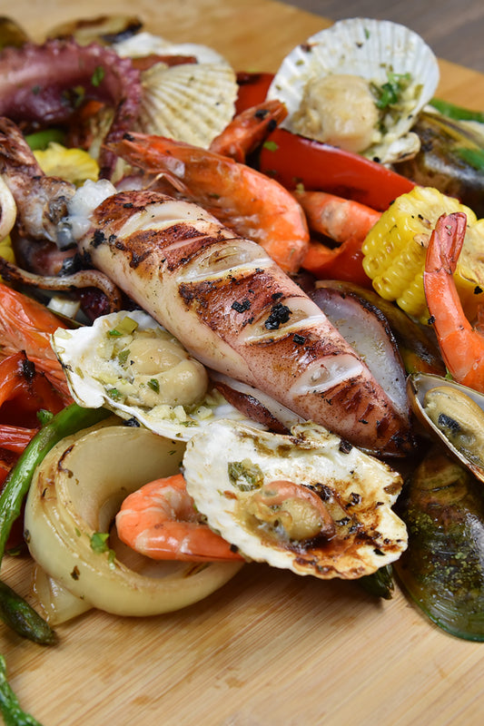 Perfect Grilled Mixed Seafood Platter made by Turbo E Outdoor Electric Grill