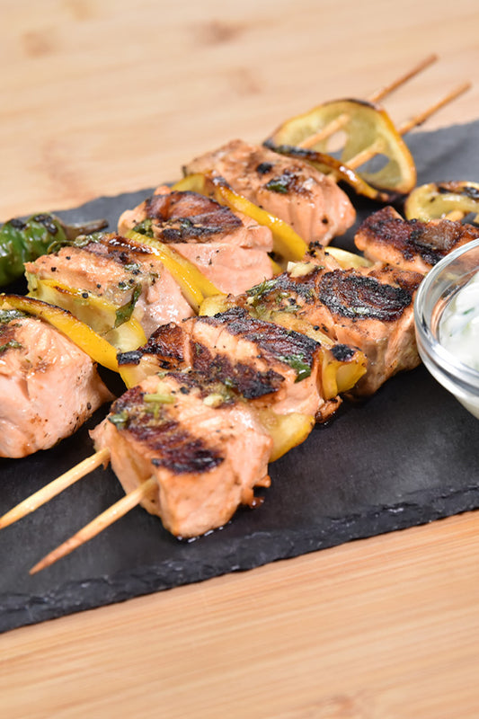 Grilled Salmon Skewers by Turbo E Outdoor Electric Grill